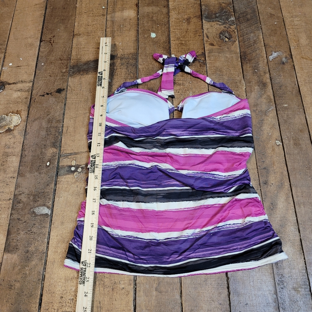 Apt 9 purple Striped Tankini bathing suit Top Lined Shelf Bra Pads - Picture 3 of 7